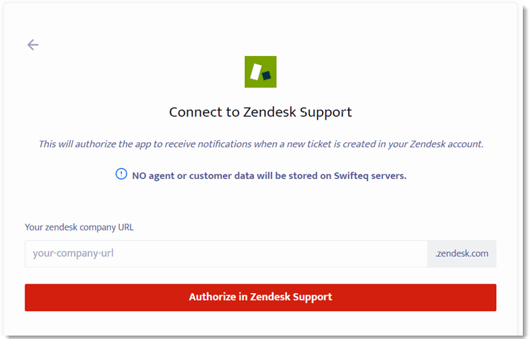 Écran d'autorisation de connexion à Zendesk Support.