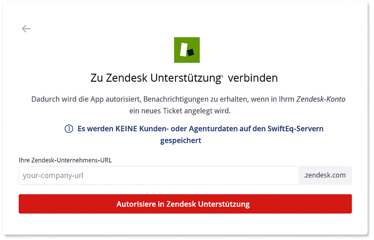 Autorisierungsbildschirm für die Verbindung mit Zendesk Support.