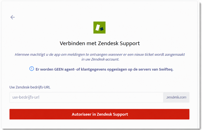 Scherm voor autorisatie Verbinden met Zendesk Support.